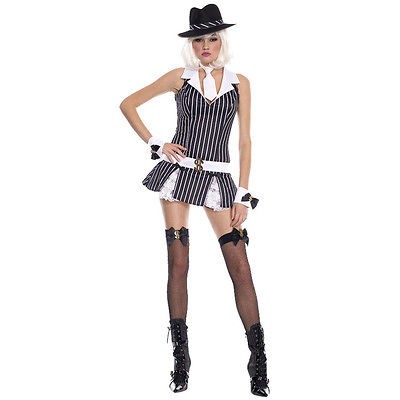 Mafia Gangster Womens Fancy Dress Halloween Costume S/M Size