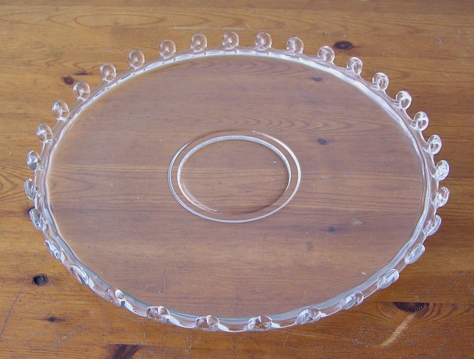 Vintage Clear Glass 13 Serving Platter Cake Plate with Hobnail Edging