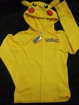   YELLOW POKEMON PIKACHU EARS & TAIL HOODIE SWEATER ANIME NINTENDO XL