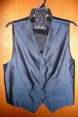 NEW SILK VEST & BOW TIE SET MIDNIGHT BLUE WITH TRIANGLES DESIGN VS 10 