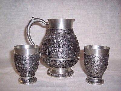 zinn becker pewter pitcher 2 glasses  35