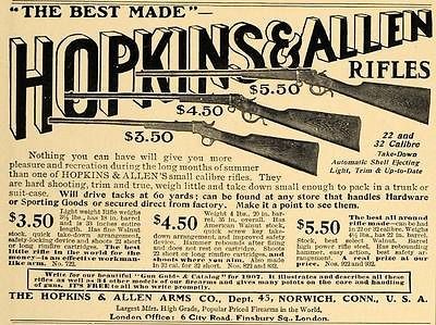   Hopkins Allen Rifles Models Pricing Norwich Con   ORIGINAL ADVERTISING