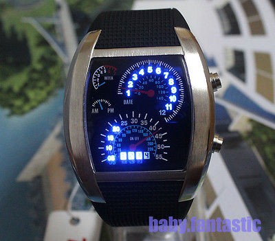 Nice Xmas Gift Blue Binary LED Light Dot Matrix Mens Watch