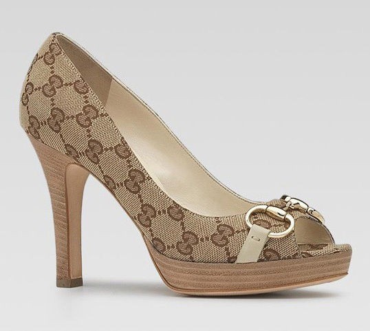 GUCCI SHOES PUMPS SUNSET HORSEBIT OPEN TOE GG CANVAS PLATFORM