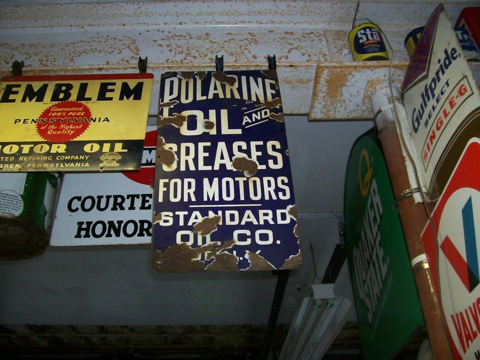 very early polarine oil greases porcelain sign 