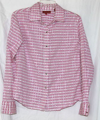 PANHANDLE SLIM WOMENS PINK WHITE METALLIC SILVER WESTERN SILVER SNAP 