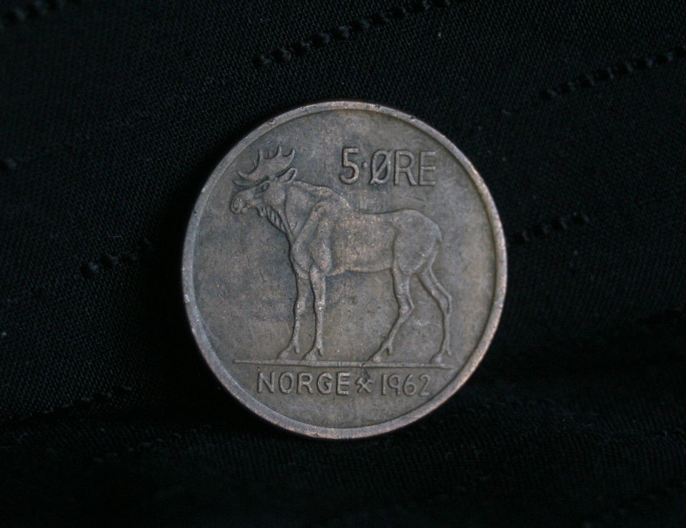 1962 Norway 5 Ore Bronze World Coin KM405 Animal Moose Olav V Norge