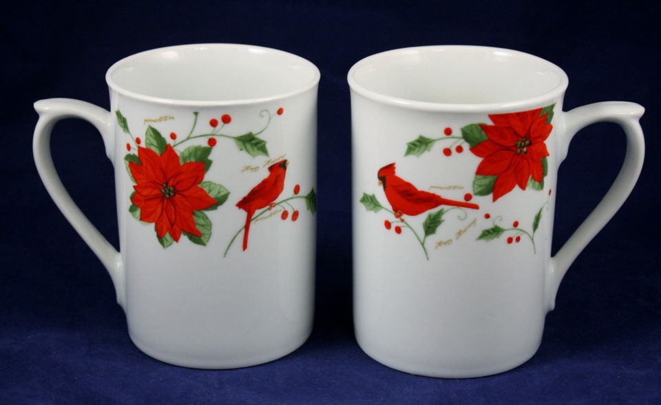 Gibson CARDINAL BLOSSOM Mug Cup Red Bird & Poinsettia Christmas China 