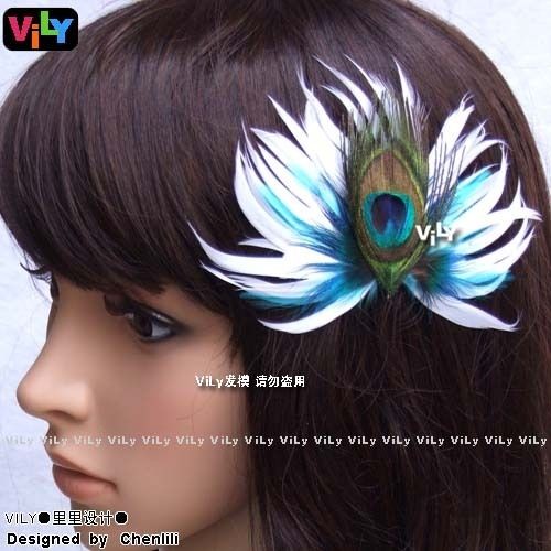   handmade wedding party peacock feather fascinator hair clip barrette