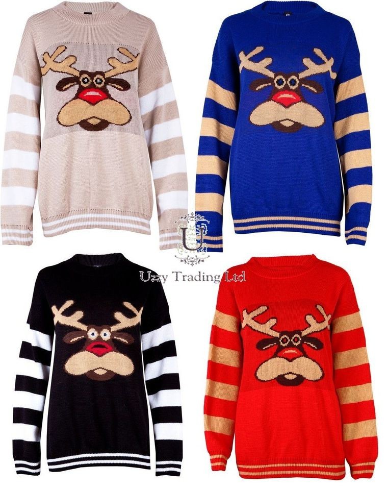 NOVELTY CHRISTMAS REINDEER JUMPER RUDOLPH RETRO SWEATER TOP S,M,L,XL