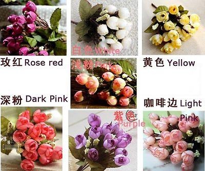 Artificial Mini Rose Bud 15 Flowers Wedding Bouquet Party Decor 7 