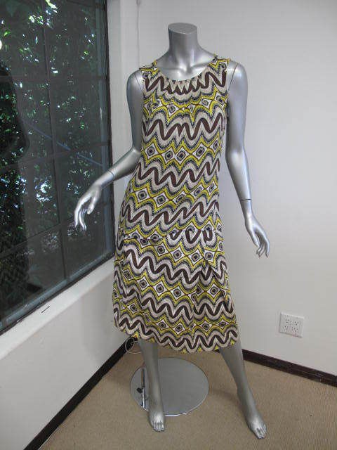 Tory Burch Yellow/Brown Ikat Sleeveless Top/Embellishe​d Waist Skirt 