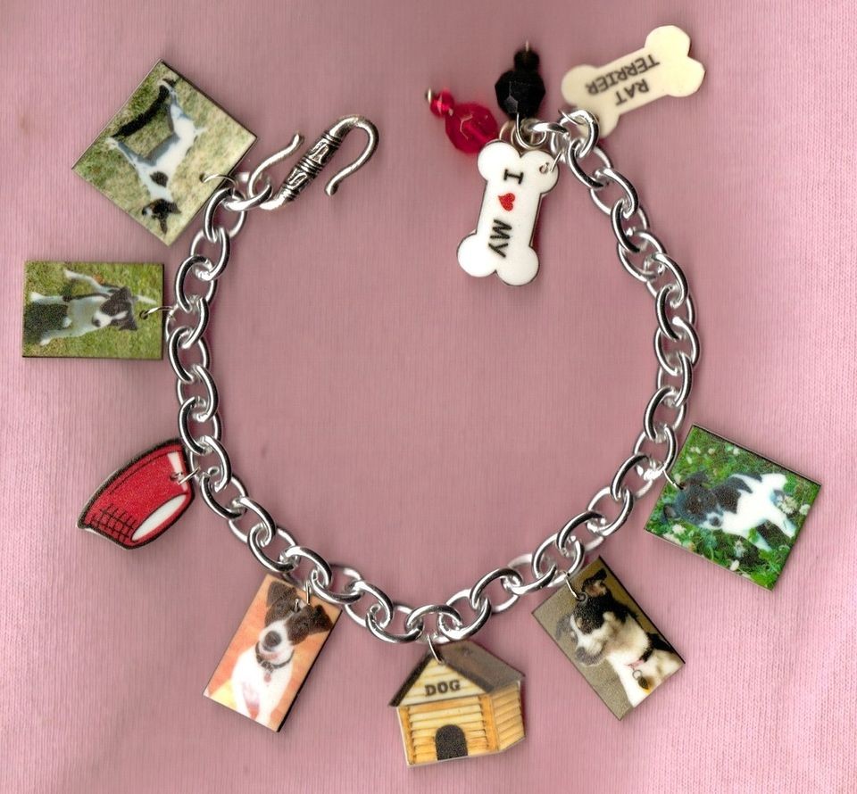 rat terrier dog silver plated charm bracelet 