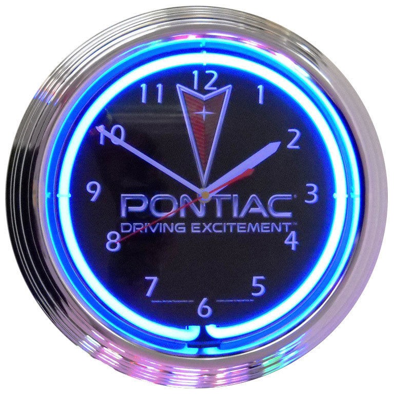 new neon lighted pontiac driving excitement clock 