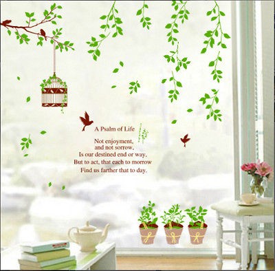 New Bird Potted Plants Birdcage Vine Wall Sticker Decor Decals Art 