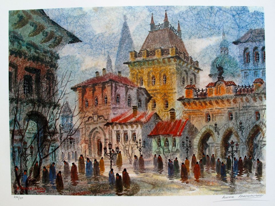 krasnyansky hand signed lithograph street of prague 