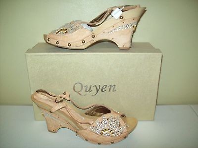 Womans Quyen Vera Pelle Brown/Tan open toe 3 1/2 Sandal Sz 38 BRS 29