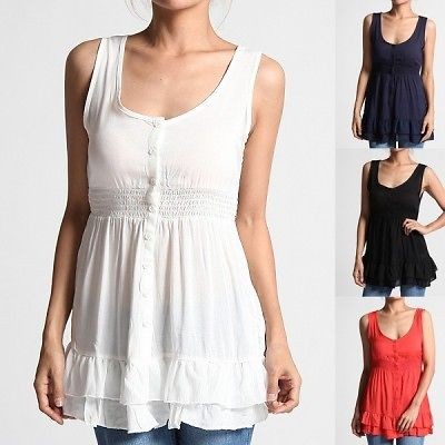 MOGAN Sleeveless RUFFLE BABYDOLL TOP Girls Frilled Smocked Long Tank 