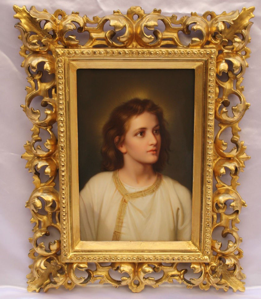 19C KPM PLAQUE OF JESUS ON PORCELAIN BY WAGNER, ROCOCO GOLD LEAF 