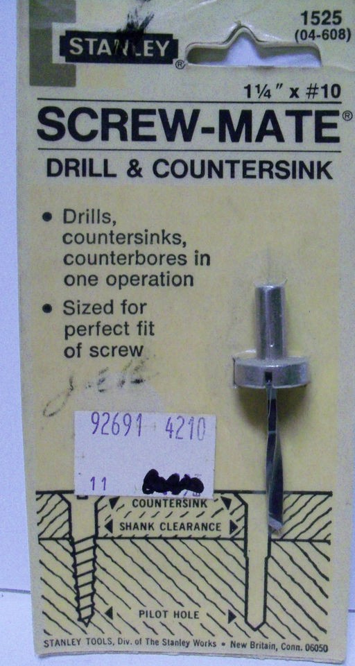 Stanley Screw Mate Drill Countersink 1525 1 1/4 x #10 Boat Ship 