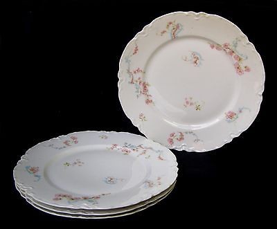 VTG PINK ROSES HAVILAND LIMOGES FRENCH CHINA DINNER PLATES ACANTHUS 