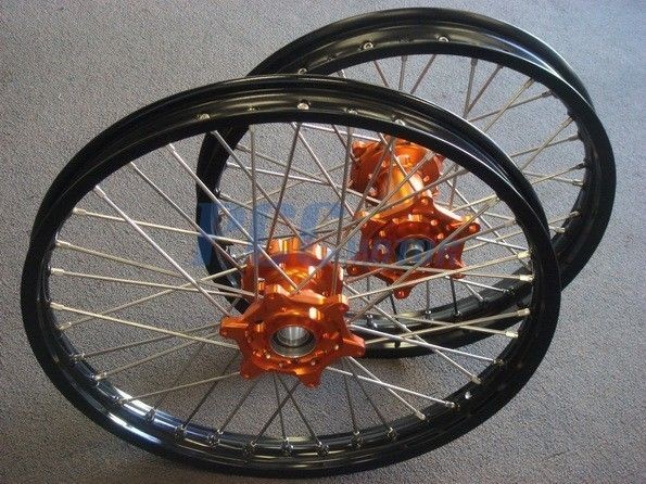 KTM 125 144 200 300 250 450 520 525 CNC HUB WHEEL WHEELS SET ORANGE