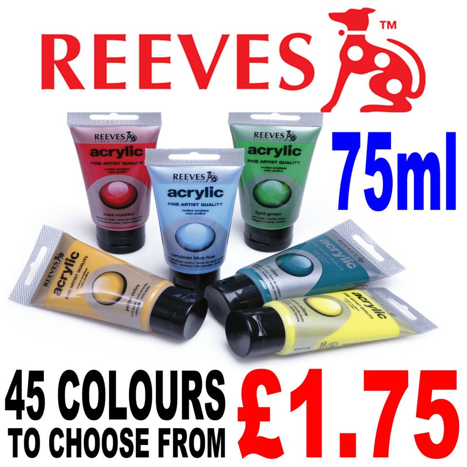 REEVES ACRYLIC PAINT 75ml TUBE 20 GREAT COLOURS CRAFT ARTIST ART