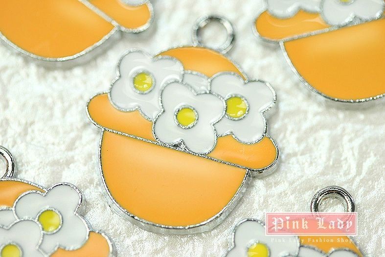 M331 Flower & Orange Pot Charm Pendant Wholesale (5pcs)