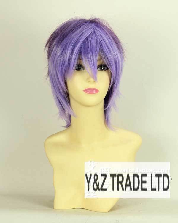 Fashion anime cosplay hairpiece Ombre purple short untidy synthetic 