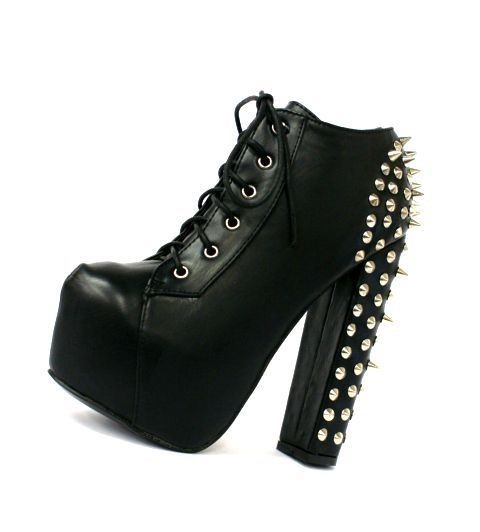 LADIES WOMENS HIGH HEEL STUD SPIKE CONCEALED PLATFORM LACE UP ANKLE 