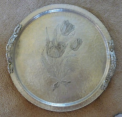 VINTAGE LARGE ROUND RODNEY KENT HAMMERED FORGED ALUMINUM TRAY