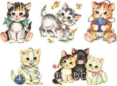 CUTIES ~ KITTENS DECALS ~shabby VINTAGE chic KITTY CAT transfers 