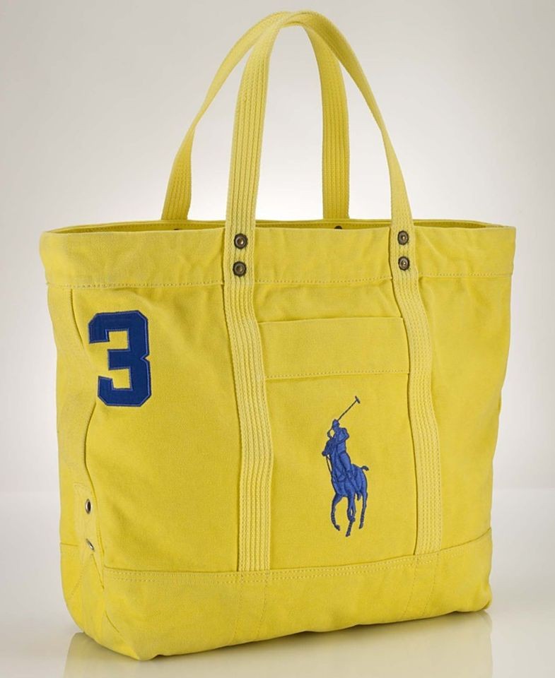 nwt polo ralph lauren big pony yellow large canvas travel tote zip top 