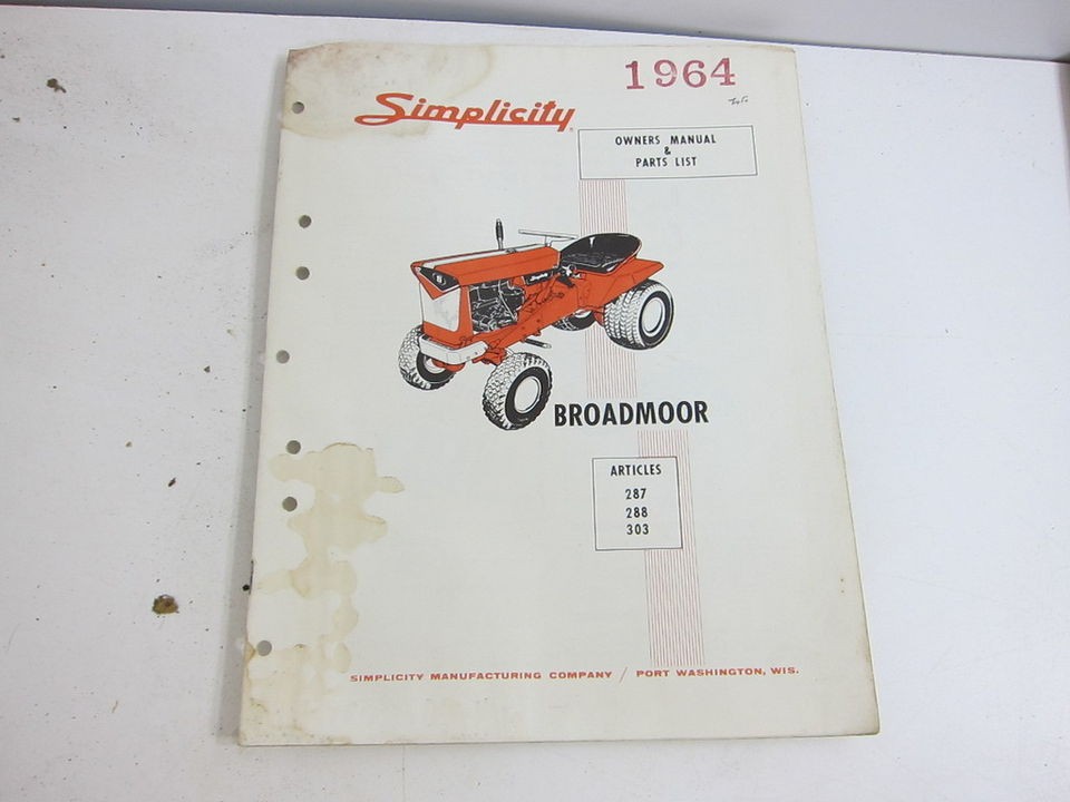 VINTAGE SIMPLICITY 1964 BORADMOOR 287 288 303 TRACTOR OWNERS MANUAL