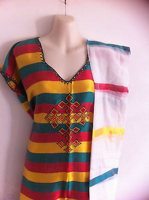 RASTA COLOUR ETHIOPIAN AFRICAN TRADITIONAL WOMEN COFFEE DRESS