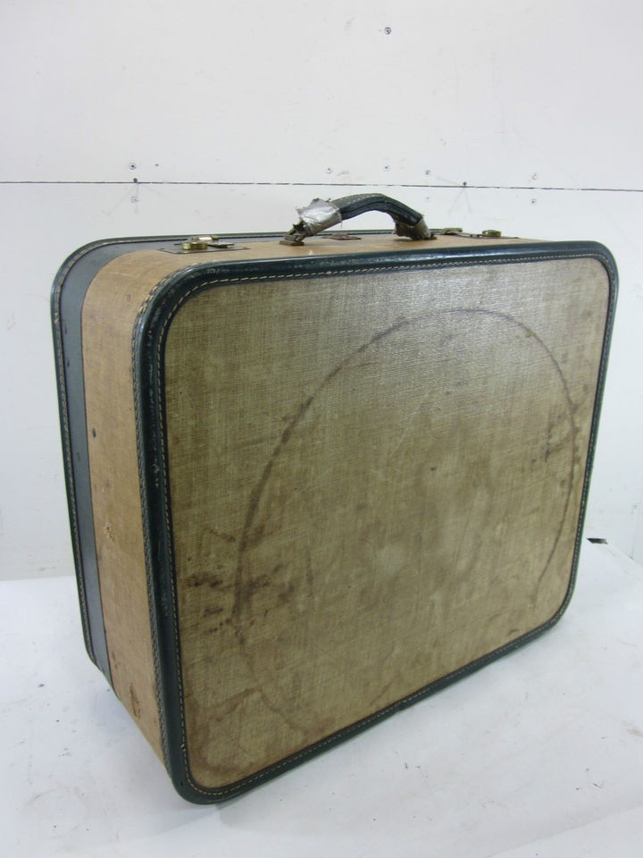 Vintage Green Tweed Suitcase Project Case 21x18.5x8.75​