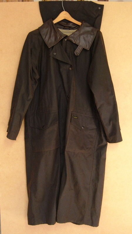   Mens Oilskin Full Length Duster Drover Leather Trim Lined Medium