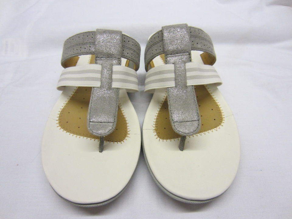 Clarks Unstructured Un SheenaSilver & White Leather Ladies Sandals D 