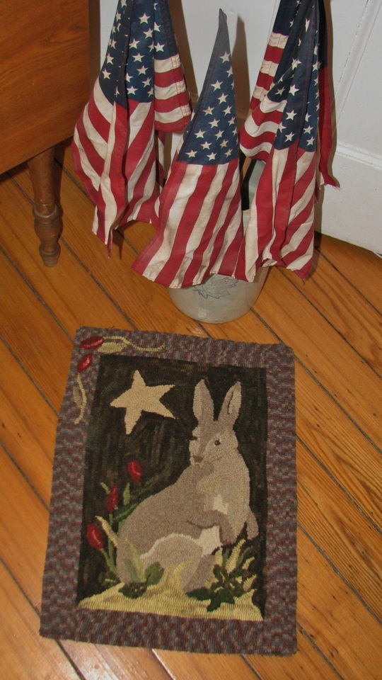 AMAZING HAND HOOKED WOOL RUG ~ BUNNY BEAUTY ~ EASTER ~ SPRING