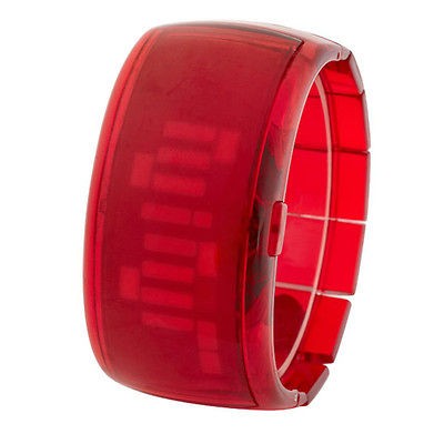   Gift Boys Girls Plastic Eletronic Red LED Simple Bangle Watch
