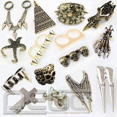 Vintage Retro Skull Wings Rivet Cross Pyramid Vampire Teeth Tassel 