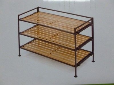 NEW Seville 3 Tier Storage & Shoe Rack Bamboo Shelves Steel Frame