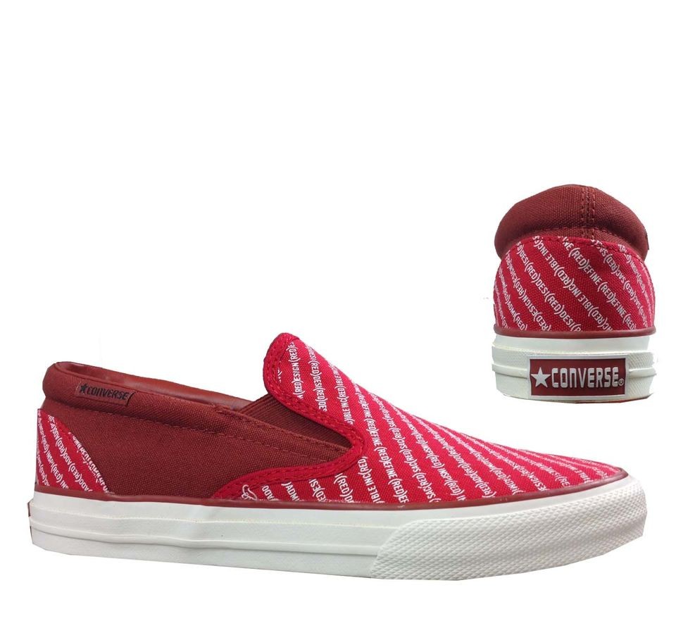 mens converse shoes slip on red pump skidgrip uk 4