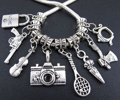   Tibetan Silver Gun Camera Violin Dangle Beads Fit DIY Charm Bracelet