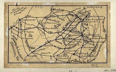 1886 Civil War map of Staunton, Virginia showing the location of 