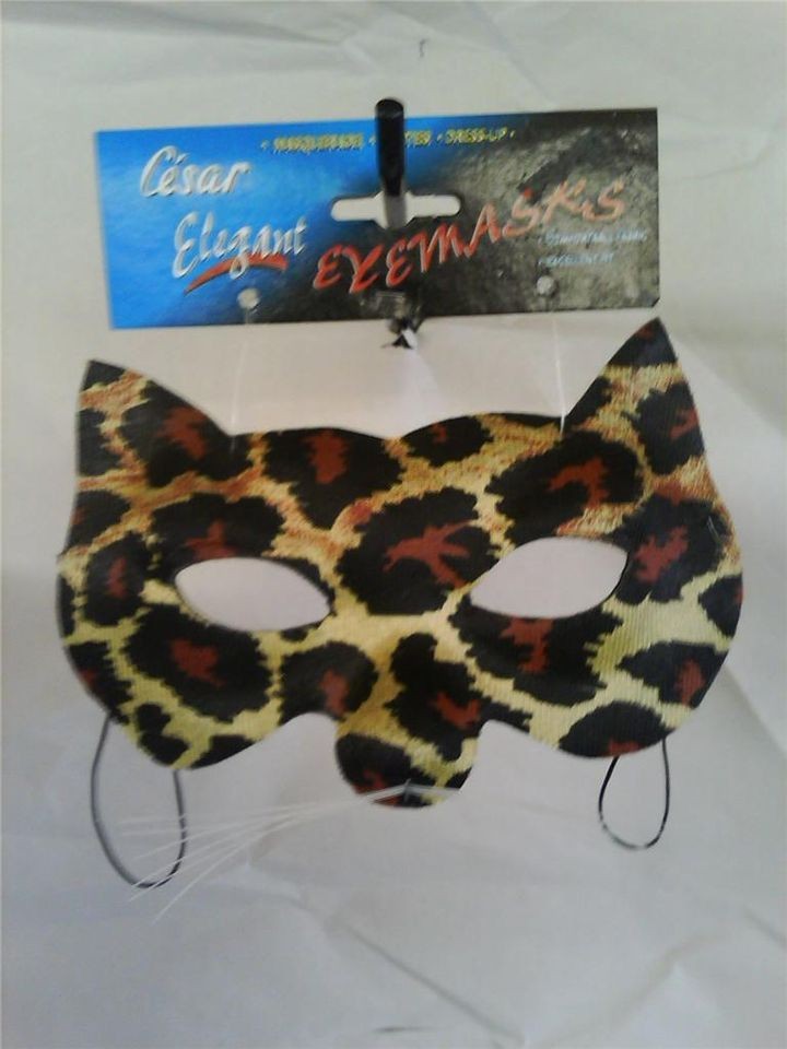 Leopard Cat Mardi Gras Eye Mask with Whiskers Masquerade Costume 