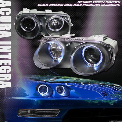 JDM BLACK TWIN HALO RIMS PROJECTOR HEAD LIGHTS LAMPS 98 01 ACURA 