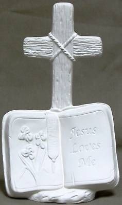 Ceramic Bisque Jesus Loves Me Cross Kimple Mold 3037 U Paint Ready To 