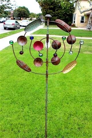 METAL WINDMILL COSMIC DANCE WIND SPINNER YARD STAKE GARDEN STAKE YARD 