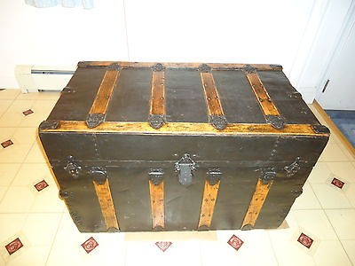 VINTAGE STEAMER TRUNK ORIGINAL OUTSIDE/ RESTORED INSIDE with VICTORIAN 